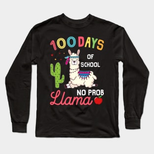 100 Days Of School No Prob Llama Long Sleeve T-Shirt